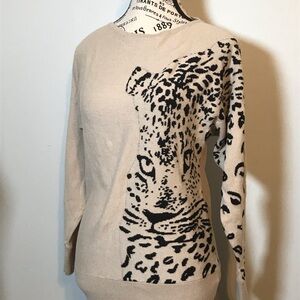 CHEETAH 100% COTTON TAN/BEIGE SWEATER JACKLYN SMITH SIZE S/C